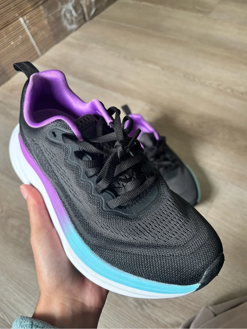 Avia Women's Black Athletic Sneakers with Purple Lining and Blue Accent
